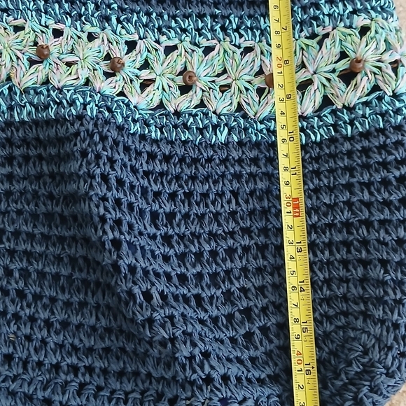 Sun N Sand Beaded Beach Bag Tote NAVY BLUE Lined - Picture 7 of 8